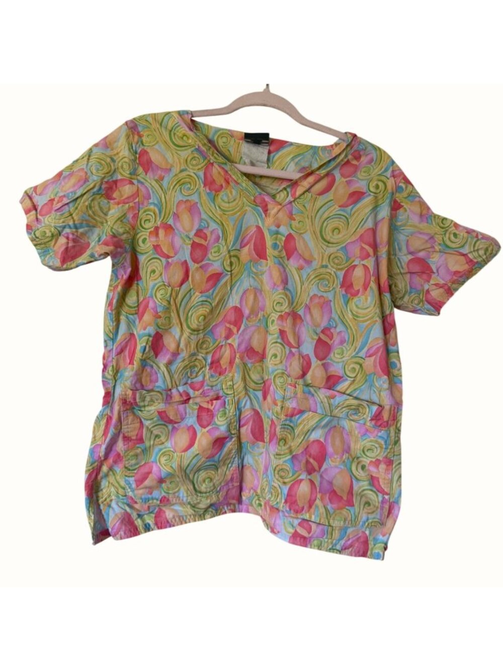 Cottonality Womens Floral Swirl Print Scrub Top Pockets M Nordstrom Greenbriar